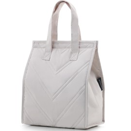 GODWOODS Insulated Lunch Bag for Women and Men, Large Reusable Lunch Box Tote with Quilted Padding, Leakproof Food Grade Liner for Office, Work, Travel, Picnic - Lightweight (Beige)