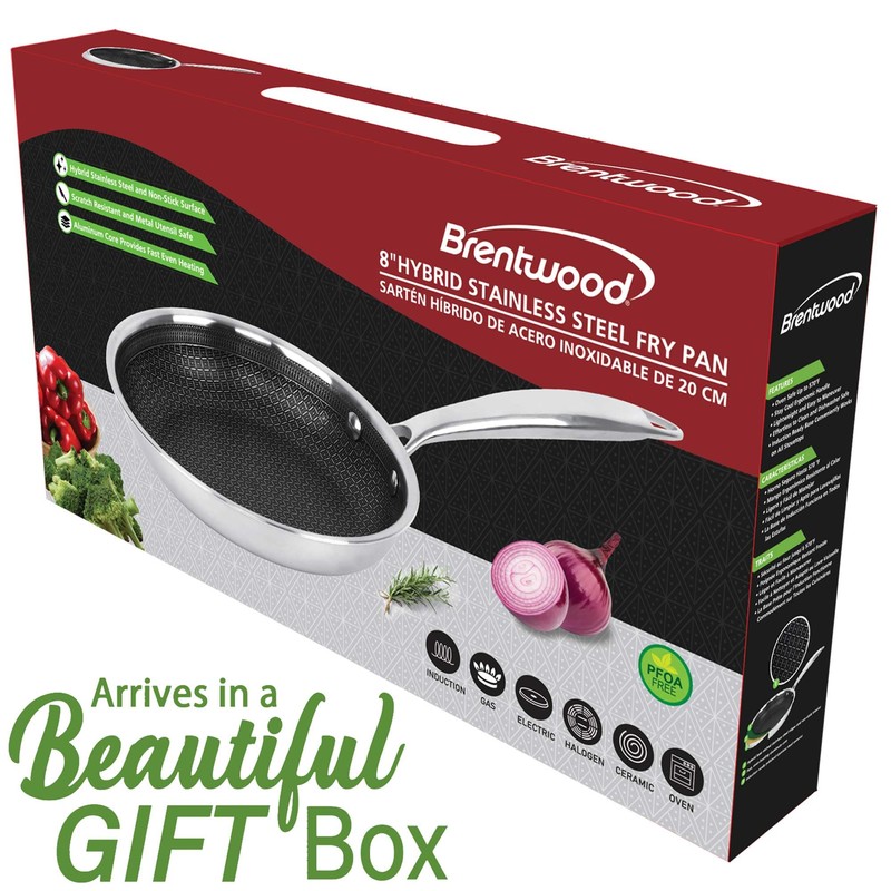 BRENTWOOD B-FH20 3-Ply Hybrid Non-Stick Stainless Steel Induction-Ready Frying Pan,