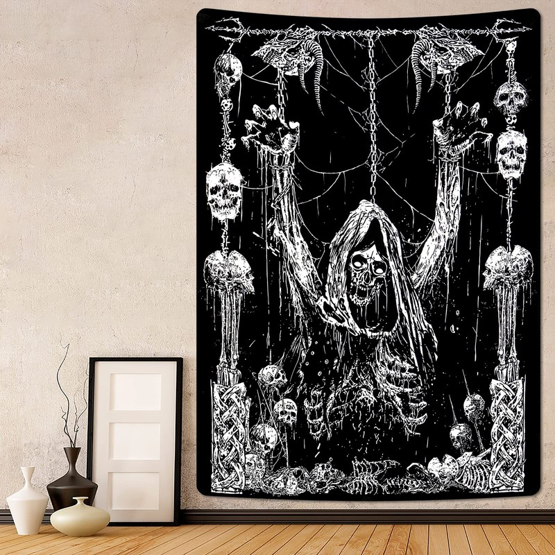 Yrendenge Skull Tapestry, Human Skull Wall Hanging, Black and White