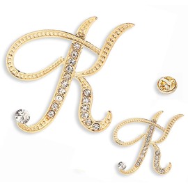 SINNKYA-Z Woman’s 26 Letter Initial Brooch Pins, Gold Clear Crystal Rhinestone Breastpins Letter Stocking Pins for gifts 2size/package (K)