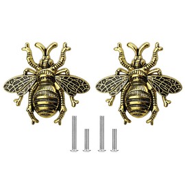 Mizhang Bee Knobs 2 Pcs Animal Honeybee Shaped Cabinet Pulls Zinc Alloy Single Hole Wardrobe Closet Dresser Cupboard Home Hardware Furniture Decoration Handle with Screws (Ancient Gold)