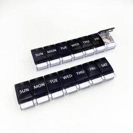 2 Pcs XL Weekly Pill Organizer Arthritis Friendly,Travel 7 Day Pill Box Case,Large Pill Case with Popup Open Design to Hold Vitamins, Fish Oil,Supplements and Medication (2 PCS, Black)