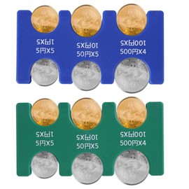 BOXOB 2pcs Japanese Yen Coin Holders, Plastic JPY Coin Dispenser with 6 Slots Rectangular Car Change Organizer Collection Purse for Travel (Blue, Green)