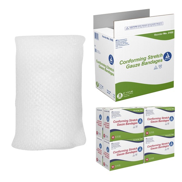 Dynarex Stretch Gauze Bandages, 2" x 4.1 yds, Non-Sterile & Latex-Free, Provides Wound Care in Medical and Home Environments, Individual Rolls, 1 Case of 8 Boxes of 12 Bandages