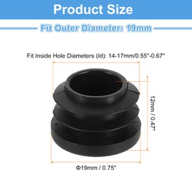 sourcing map 28 Pcs Round Plastic Plug, Black Tubing End Cap Plugs, 19mm(0.75 Inch) Furniture Leg Pipe Insert, Glide Protection for Chair, Sofa, Table, Shelf