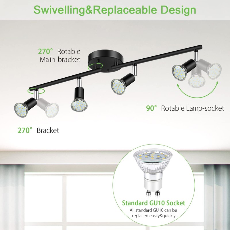 Unicozin LED 4 Light Track Lighting Kit, Black 4 Way