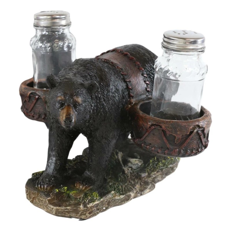 Ebros Gift Rustic Black Bear Carrying Saddlebags Holder With Glass