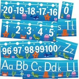 32Pcs A to Z Alphabet and -20-100 Number Cards Boho Bulletin Board Under The Sea Ocean Summer Sunflower Bee Theme Classroom Decorations Math Posters for Wall School Teacher Supplies (Sea Number)