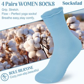 4 Pairs Pilates Yoga Socks with Grips for Women Cute Ruffle Non Slip Crew Socks for Ballet Barre