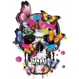5” Butterfly Skull Sticker Rainbow Red Print Colorful Skeleton Punk Decal for Car Bumper Truck Window Laptop