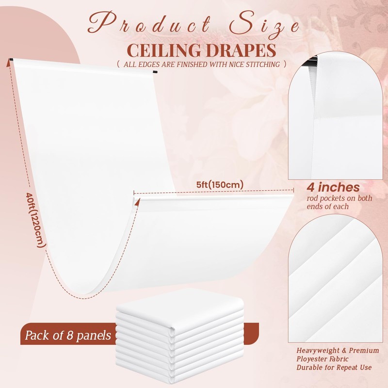 8 Panel White Ceiling Drapes - Premium Polyester Wedding Arch