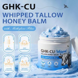 Copper Peptide GHK-Cu Beef Tallow for Skin 4.2 Oz - Tallow and Honey Balm with Methylene Blue, Manuka Honey, Vitamin E - Natural Face and Body Moisturizer for Mature, Dry, Sensitive Skin