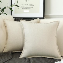 LIGICKY 2er Set Neutrales Leinen Kissenbezug 45x45 cm Weiß Dekorative Kissenhülle Zierkissenbezüge Rustikales Bauernhaus Boho Wohnkultur Kissenbezüge Sofakissen für Wohnzimmer Couch Auto