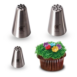 Cangool 3 Professional Grass Piping Nozzles (233, 234 and 23M) for Decorating Cakes and Cupcakes (Grass Piping Tips) - Nozzles Compatible with Piping Bags