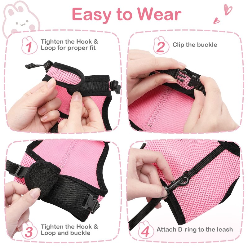 PETTOM Bunny Rabbit Guinea Pig Harness Stretchy Elastic Leash Cute