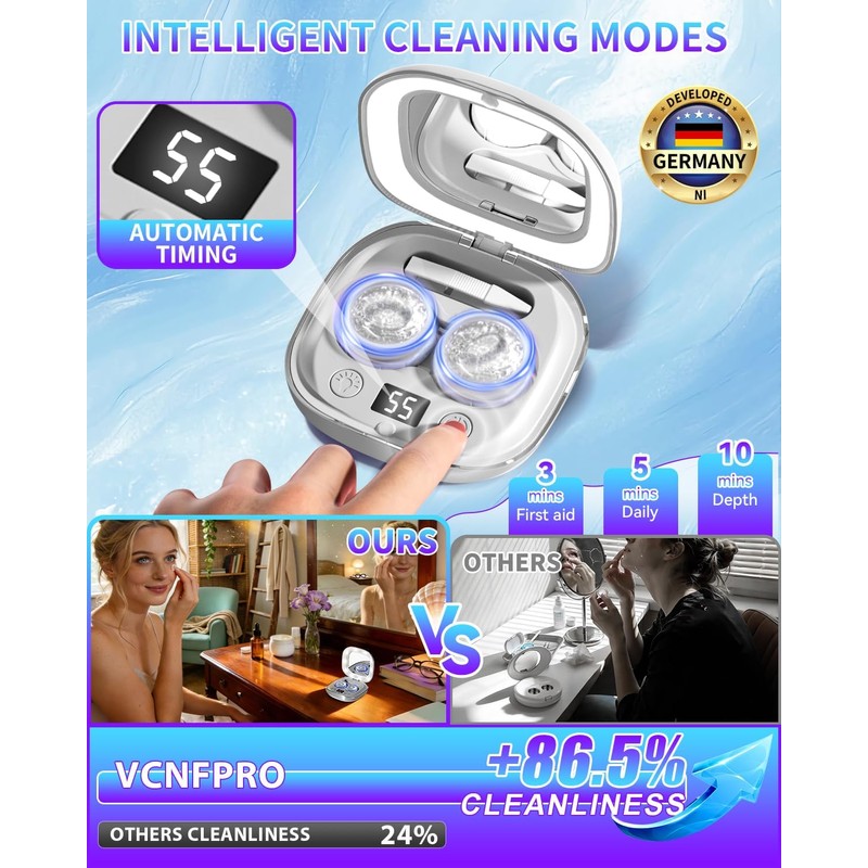 Pro 3.0 Portable Ultrasonic Contact Lens Cleaner【Rechargeable】【50KHz Germany Super Motor】【Top1