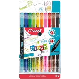 Maped 749049 Graph'Peps Fineliner Felt Tip Pens, 0.4mm, Assorted Colours, Pack of 10