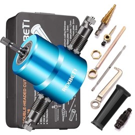 REXBETI Cortador de metal de doble cabezal, accesorio de taladro de calidad para corte de curva recta y círculo, acero de calibre 14 máximo