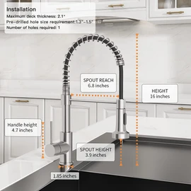 OWOFAN Kitchen Faucet with Pull Down Sprayer Industrial 1 Handle 1 Hole Or 3 Hole Faucet for Farmhouse Camper Laundry Utility Rv Wet Bar Sinks, Stainless Steel Brushed Nickel