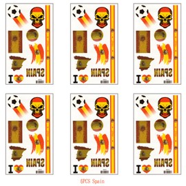 Spanish Flag Temporary Face Tattoos Stickers for Adults And Kids, 6 Sheets 2024 European Cup Football National Flag Removable Tattoos, World Cup Temporary Tattoos Stickers for Football Games Party