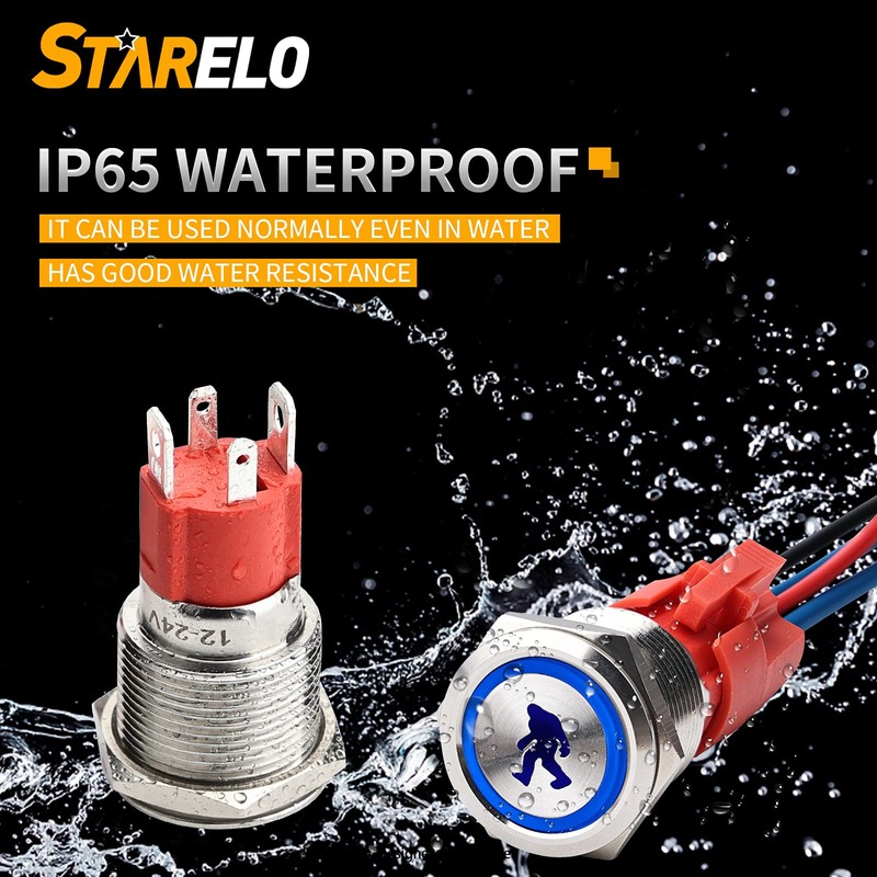 STARELO 10Amp Latching Push Button Switch, SASQUTACH Lights,12V 24VDC Pre-Wired