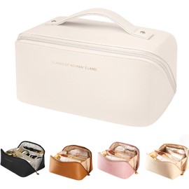 Bolsa de Cosmeticos de Viaje Cosmetiquera para Maquillaje Neceser de Viaje Impermeable Makeup Bag Organizador Portátil de Tocador con Múltiples Compartimentos y Asa Bolsa de Aseo para Mujer Beige