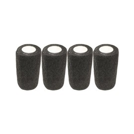 4" Cohesive Flexible Bandage Wrap – Pack of 4 | Self-Adherent Vet Tape for Animal Wound Care, Wrapping, and Support – Non-Slip, Breathable, Flexible Bandage for Pets and Livestock (Black)