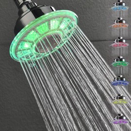 JINYOMFLY Rain Shower Head with LED, Rain Shower with LED Lighting, Shower Head LED, 7 Colours Changing Automatic, 2 Shower Modes