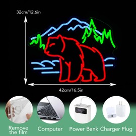 JLEWUINH Bear Neon Sign for Wall Decor Dimmable Mountain LED Neon Light Bear Mountains Neon Light Signs Powered by USB for Living Room Hotel Zoo Neon Decor(16.5”*12.6”)