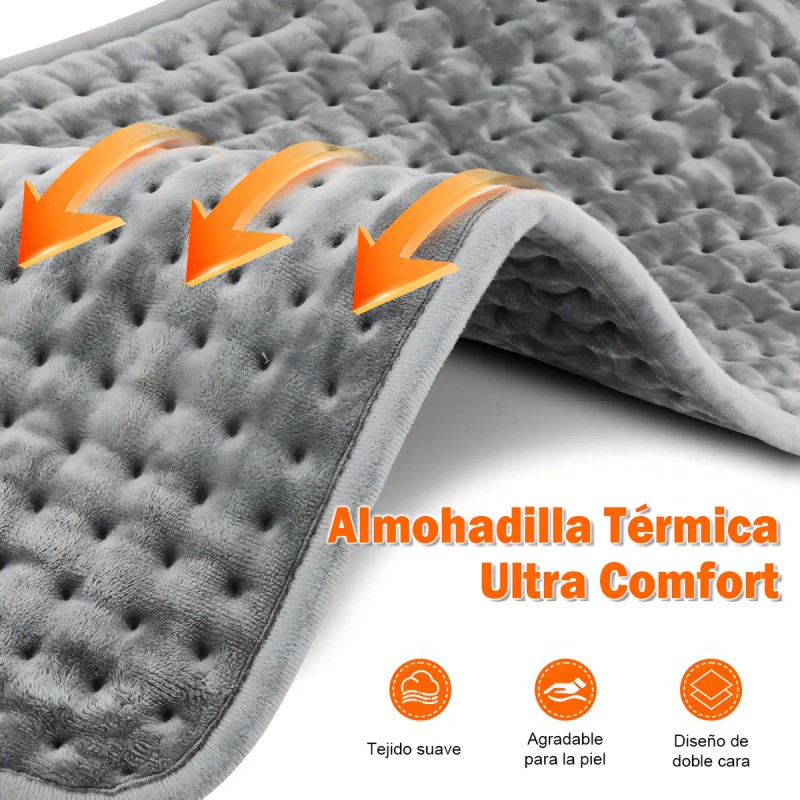 Almohadilla Térmica Eléctrica Cojín 9 Niveles Temperatura Color Gris 60*30cm