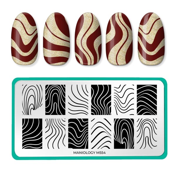 Maniology Couture Lines Nail Stamping Plate, Modern Abstract Curved Line