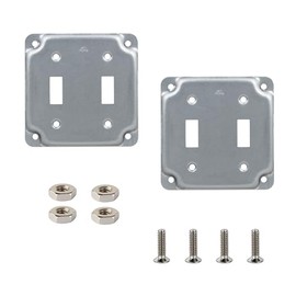4 Inch Square Double Toggle Switch Electrical Box Cover，Exposed Work Cover for 4 x 4 Inch Metal Receptacle Electrical Box Outlet Box Cover（2 Gang pack of 2)