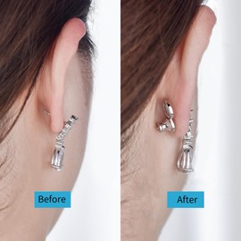 Earring Lifters,AKRUWERLY 4PCS Dainty Letter Shape Earring Backings Replaments for Droopy Ears,Locking Earlobe Support Backers for Heavy Earings Flat Backstop for Studs, White Gold