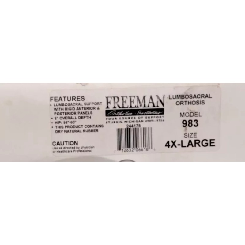 Freeman Lumbosacral Orthosis Model 983 Size 4XL UNISEX Support Brace