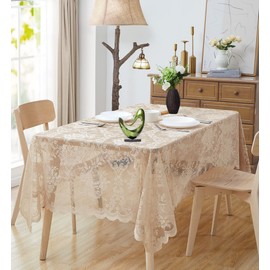 ASATEX 54 x 72 Inch Golden Linen Rectangle Lace Tablecloth. Classic Elegant Floral Pattern is Ideal Choice for Any Luxury Dining Room, Birthday, Wedding or Holiday Celebration. LUT Linen 72"