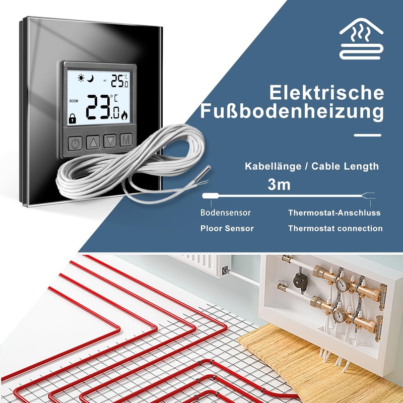 CNBINGO Flush-Mounted Digital Thermostat with Crystal Glass Frame for Drive