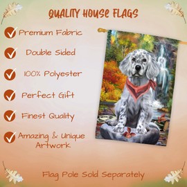 Scenic Waterfall English Setter Dog House Flag - Outdoor Double Sided Pet Portrait Weather Resistant Premium Quality Home Decorative Flags - 100% Polyester 29"w x 43"h, HFLG55449