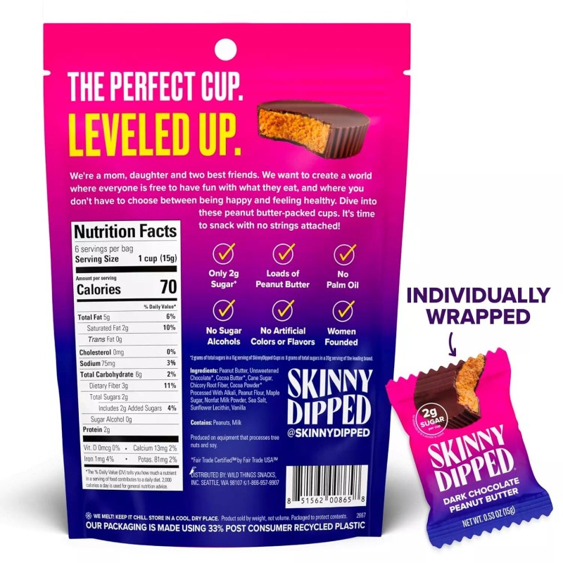 Skinnydipped Peanut Butter Dark Chocolate Cups 3.17 Oz