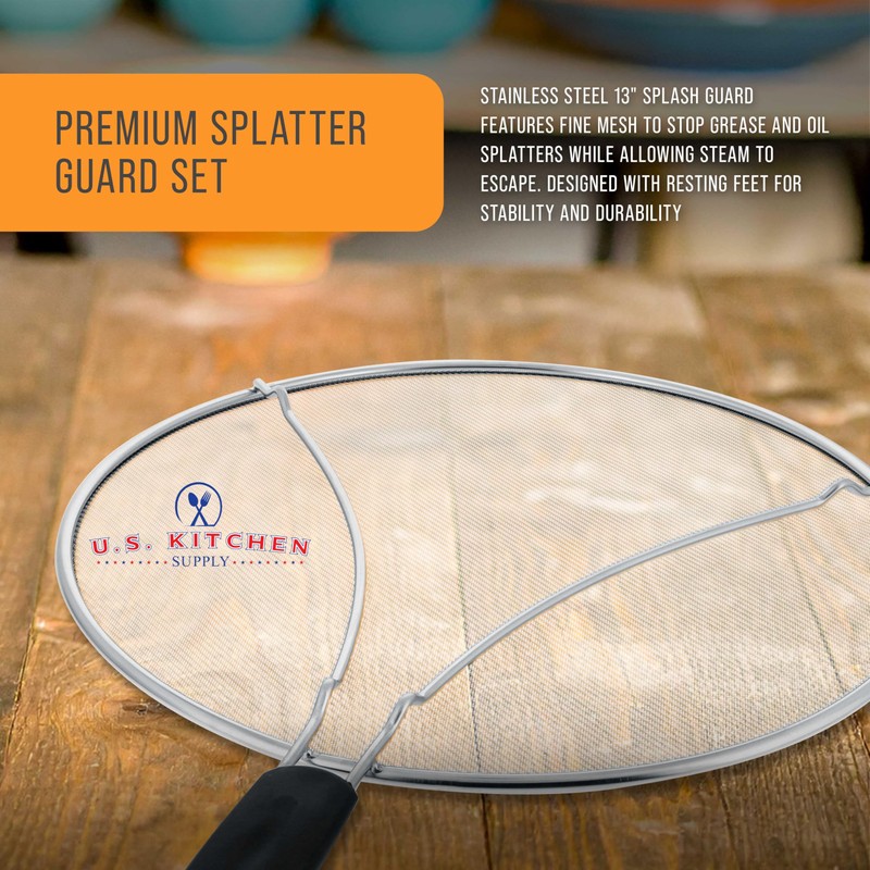U.S. Kitchen Supply Stainless Steel Splatter Guard 13" Fine Mesh