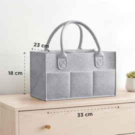 Bolsa Organizadora para Pañales de Bebé 18x33x23cm, Cesta Organizadora de Fieltro con 8 Bolsillos Externos y 3 Compartimentos, Canasta Organizadora para Pañales, Toallitas y Accesorios de Bebé