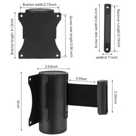 Zonon 2 Pieces Wall Mounted Retractable Belt Barrier Wall Mount Caution Belt with 10 Feet Black Belt Crowd Control Barriers Rope Safety Barriers for Indoor Outdoor Retail Grocery Store Stadium