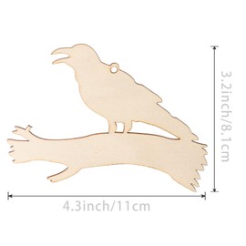 Crow On Branch Wood Unfinished Crow Shaped DIY Wood Halloween Art Unfinished Ornaments for Halloween Christmas Wedding Birthday Party Thanksgiving Day Decoration 20Pcs