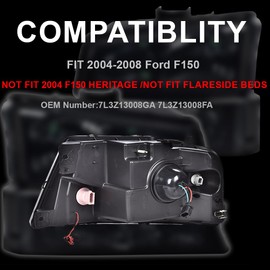 LQI LED DRL Headlights Compatible with 2004-2008 Ford F150 /Fit 06-08 Lincoln Mark LT Driver & Passenger Side Clear Lens Black Housing FO2503247 FO2502201 7L3Z13008FA