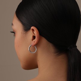 LeCalla 925 Sterling Silver Chunky Hoop Earrings for Women | Small Edged Hoop Earring | Geometric Shape Creole Hoop Earrings 25MM