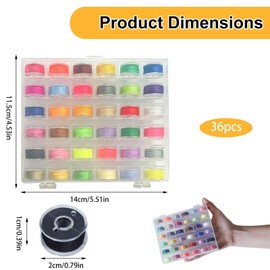36Pcs Sewing Machine Bobbins Threads, Universal Sewing Thread Kit with Bobbin Case Box, Sewing Machine Accessories Compatible with Brother/Babylock/Janome Sewing Machine(Assorted Colors)