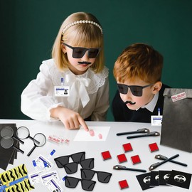 HuaMuDM Pack of 60 Detective Children's Birthday Party Bags, Children's Birthday Detective Role Play with UV Pen, Notebook, Magnifying Glass Toy, Detective ID Card with Clip, Fingerprint Ink Pad