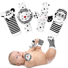 AJsupojouet Baby Socks & Wrist Rattles Toys for 0-12 Month,Black And White High Contrast Baby Toys 0-6 Months,Baby Boy Girl Gifts 0-3 3-6month Toy,2 3 4 Month Old Baby Toys,Infant Sensory Newborn Toys
