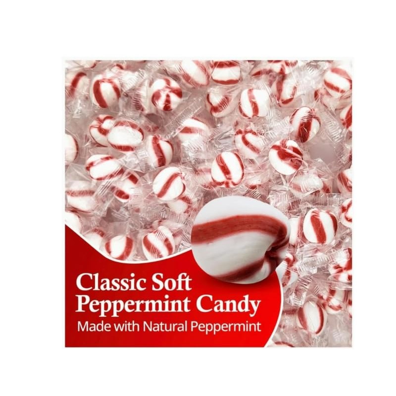 Soft Peppermint Candy Puffs, Red and White Striped, Individually Wrapped,