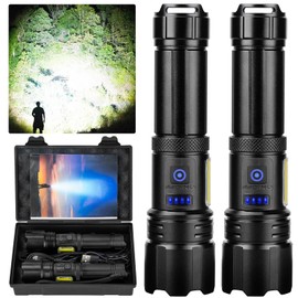 Rechargeable Flashlight, 2 Pack 900000 High Lumens Super Bright Flash Light, 7 Modes with COB Work Light, IPX6 Waterproof, Powerful Handheld LED Flashlights for Camping, Hiking