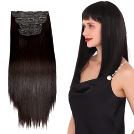 4PCS Clip in Hair Extensions Straight for Women Black Brown 18Inch Long Hair Extensions Clip ins Synthetic Hair Pieces Hair with Clips, Gifts for Women